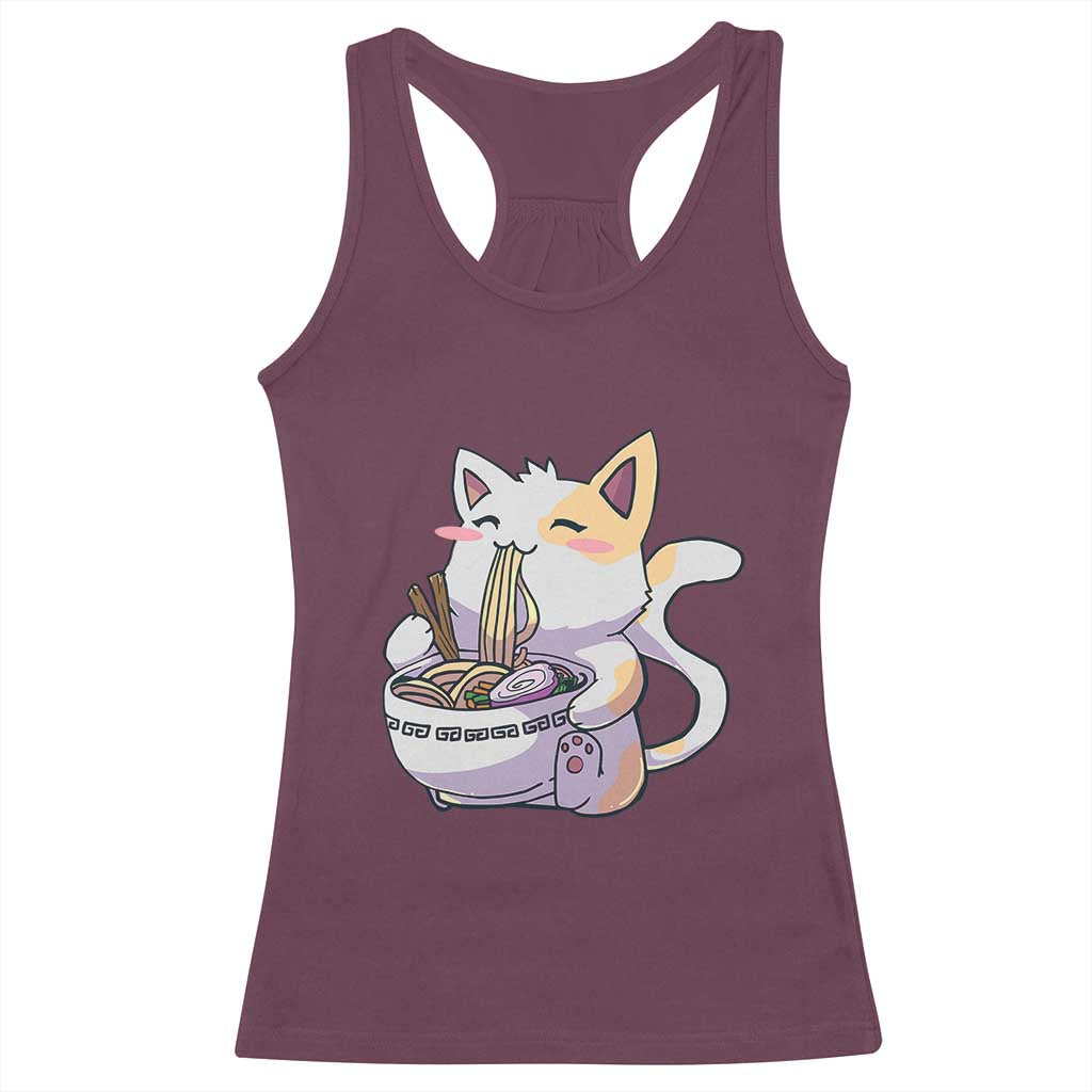 Ramen Cat Kawaii Racerback Tank Top Anime Japanese Neko Cute Graphic TS02 Maroon Print Your Wear
