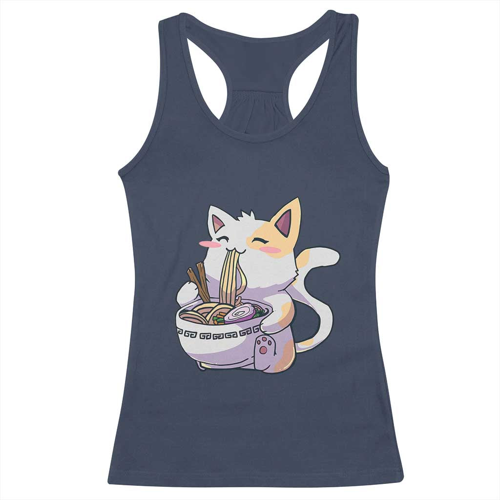 Ramen Cat Kawaii Racerback Tank Top Anime Japanese Neko Cute Graphic TS02 Navy Print Your Wear