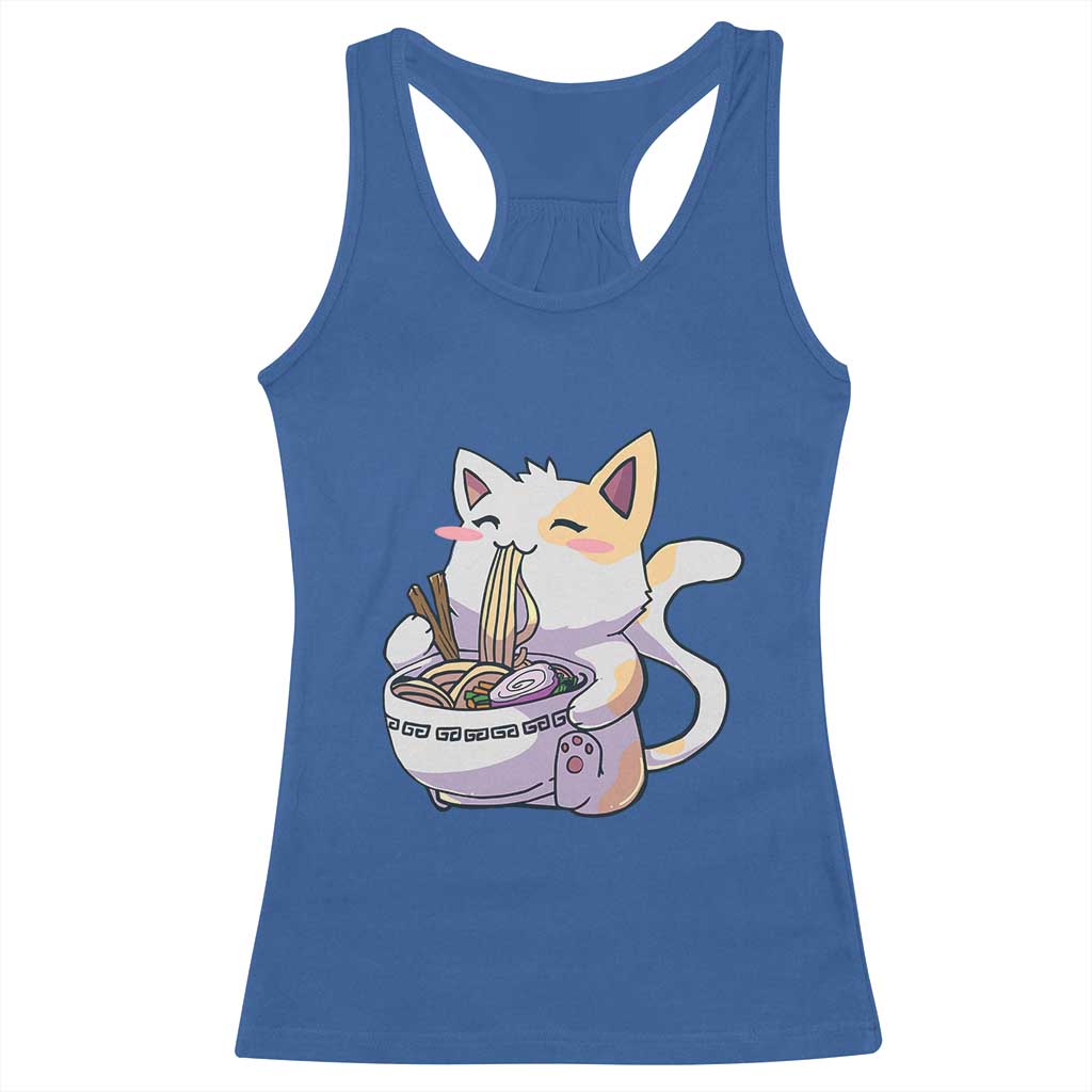 Ramen Cat Kawaii Racerback Tank Top Anime Japanese Neko Cute Graphic TS02 Royal Blue Print Your Wear
