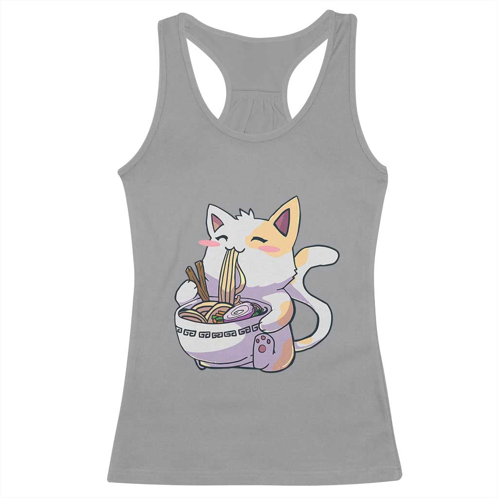 Ramen Cat Kawaii Racerback Tank Top Anime Japanese Neko Cute Graphic TS02 Sport Gray Print Your Wear