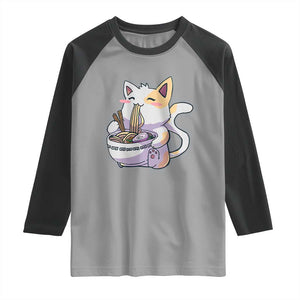 Ramen Cat Kawaii Raglan Shirt Anime Japanese Neko Cute Graphic TS02 Sport Gray Black Print Your Wear