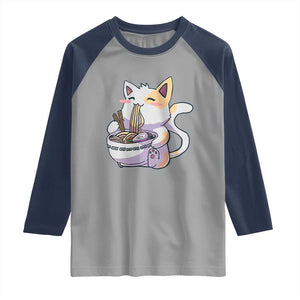 Ramen Cat Kawaii Raglan Shirt Anime Japanese Neko Cute Graphic TS02 Sport Gray Navy Print Your Wear