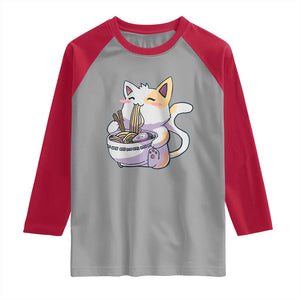 Ramen Cat Kawaii Raglan Shirt Anime Japanese Neko Cute Graphic TS02 Sport Gray Red Print Your Wear