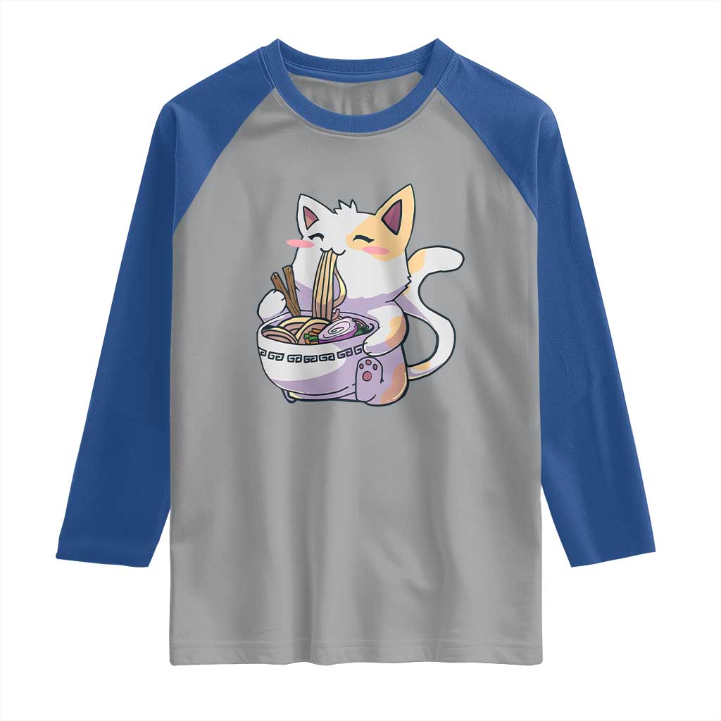 Ramen Cat Kawaii Raglan Shirt Anime Japanese Neko Cute Graphic TS02 Sport Gray Royal Print Your Wear