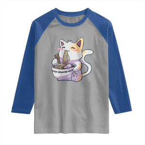 Ramen Cat Kawaii Raglan Shirt Anime Japanese Neko Cute Graphic TS02 Sport Gray Royal Print Your Wear