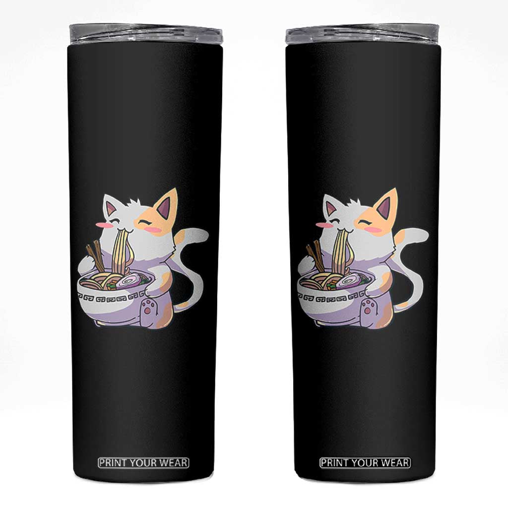 Ramen Cat Kawaii Skinny Tumbler Anime Japanese Neko Cute Graphic TS02 Black Print Your Wear