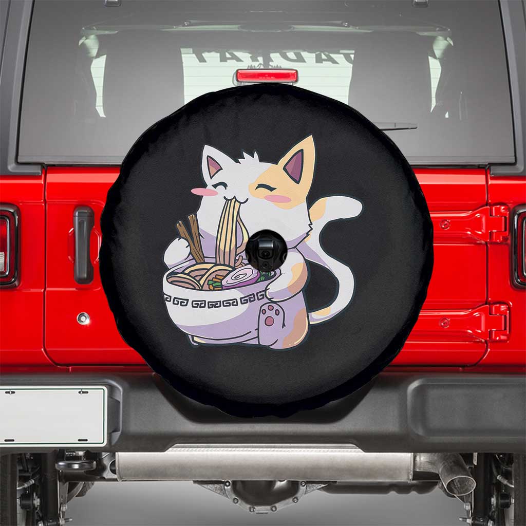 Ramen Cat Kawaii Spare Tire Cover Anime Japanese Neko Cute Graphic TS02 Black Print Your Wear