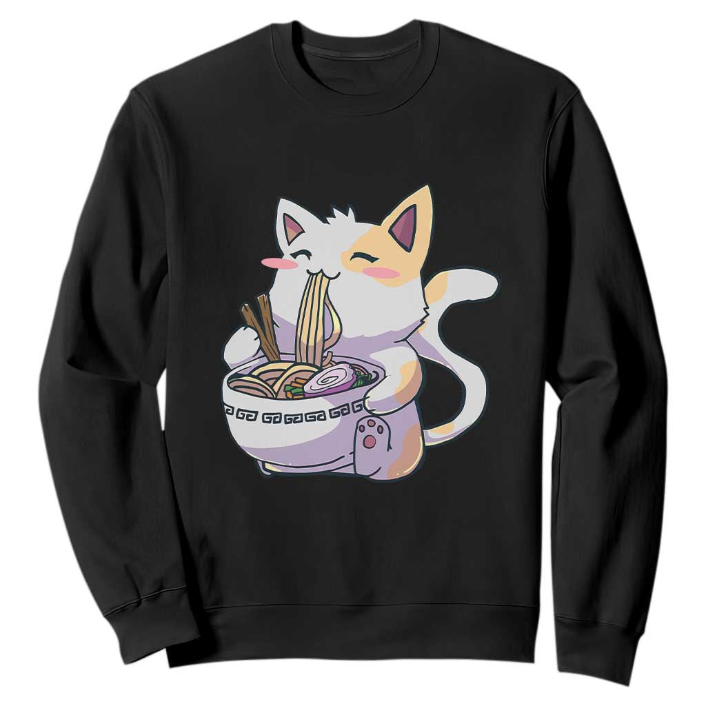Ramen Cat Kawaii Sweatshirt Anime Japanese Neko Cute Graphic TS02 Black Print Your Wear