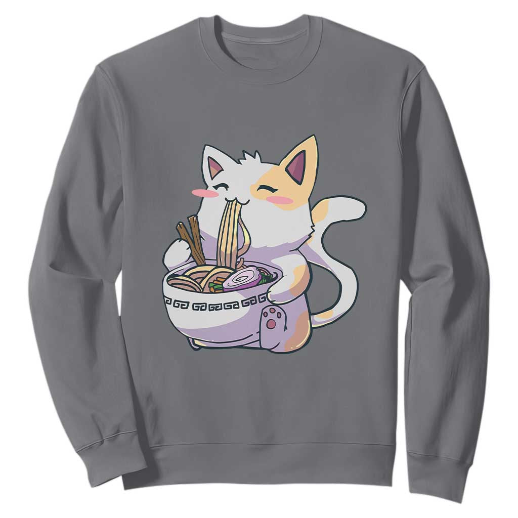 Ramen Cat Kawaii Sweatshirt Anime Japanese Neko Cute Graphic TS02 Charcoal Print Your Wear