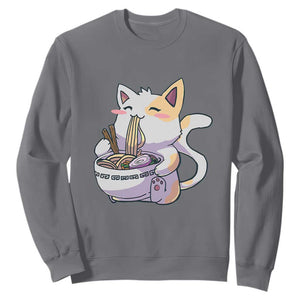 Ramen Cat Kawaii Sweatshirt Anime Japanese Neko Cute Graphic TS02 Charcoal Print Your Wear