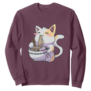 Ramen Cat Kawaii Sweatshirt Anime Japanese Neko Cute Graphic TS02 Maroon Print Your Wear