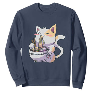 Ramen Cat Kawaii Sweatshirt Anime Japanese Neko Cute Graphic TS02 Navy Print Your Wear