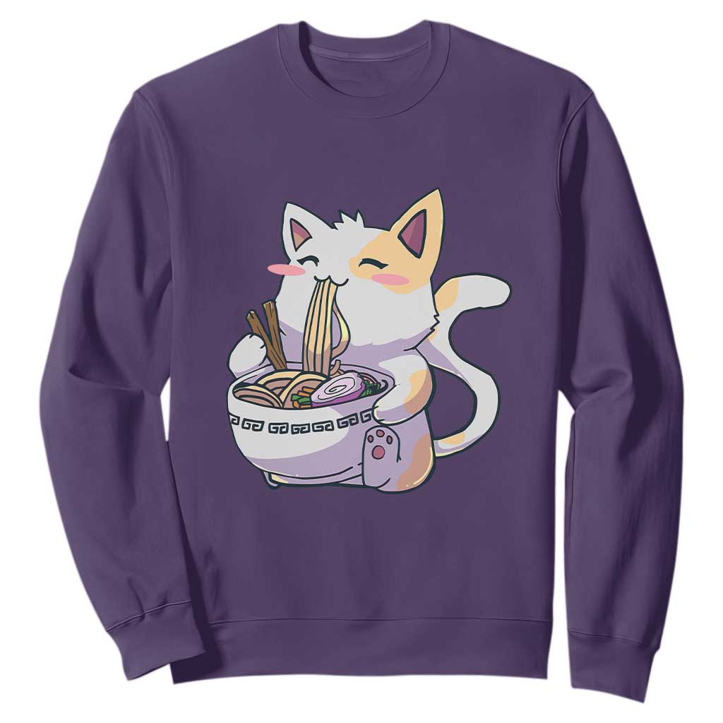 Ramen Cat Kawaii Sweatshirt Anime Japanese Neko Cute Graphic TS02 Purple Print Your Wear