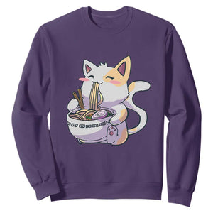 Ramen Cat Kawaii Sweatshirt Anime Japanese Neko Cute Graphic TS02 Purple Print Your Wear