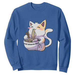 Ramen Cat Kawaii Sweatshirt Anime Japanese Neko Cute Graphic TS02 Royal Blue Print Your Wear