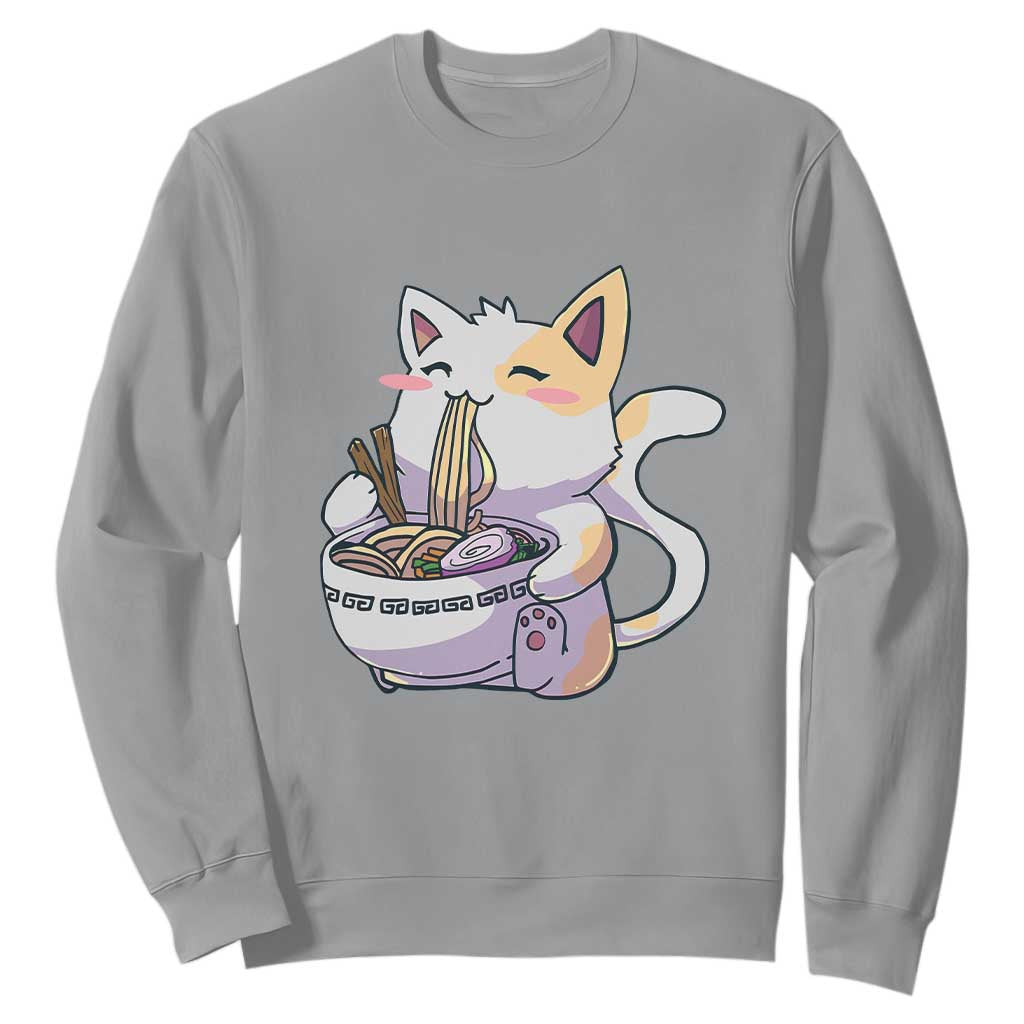 Ramen Cat Kawaii Sweatshirt Anime Japanese Neko Cute Graphic TS02 Sport Gray Print Your Wear