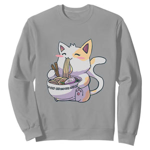 Ramen Cat Kawaii Sweatshirt Anime Japanese Neko Cute Graphic TS02 Sport Gray Print Your Wear