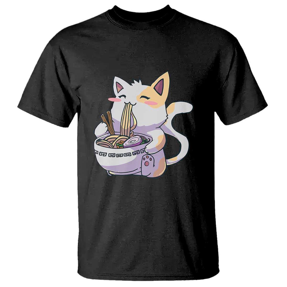 Ramen Cat Kawaii T Shirt Anime Japanese Neko Cute Graphic TS02 Black Print Your Wear