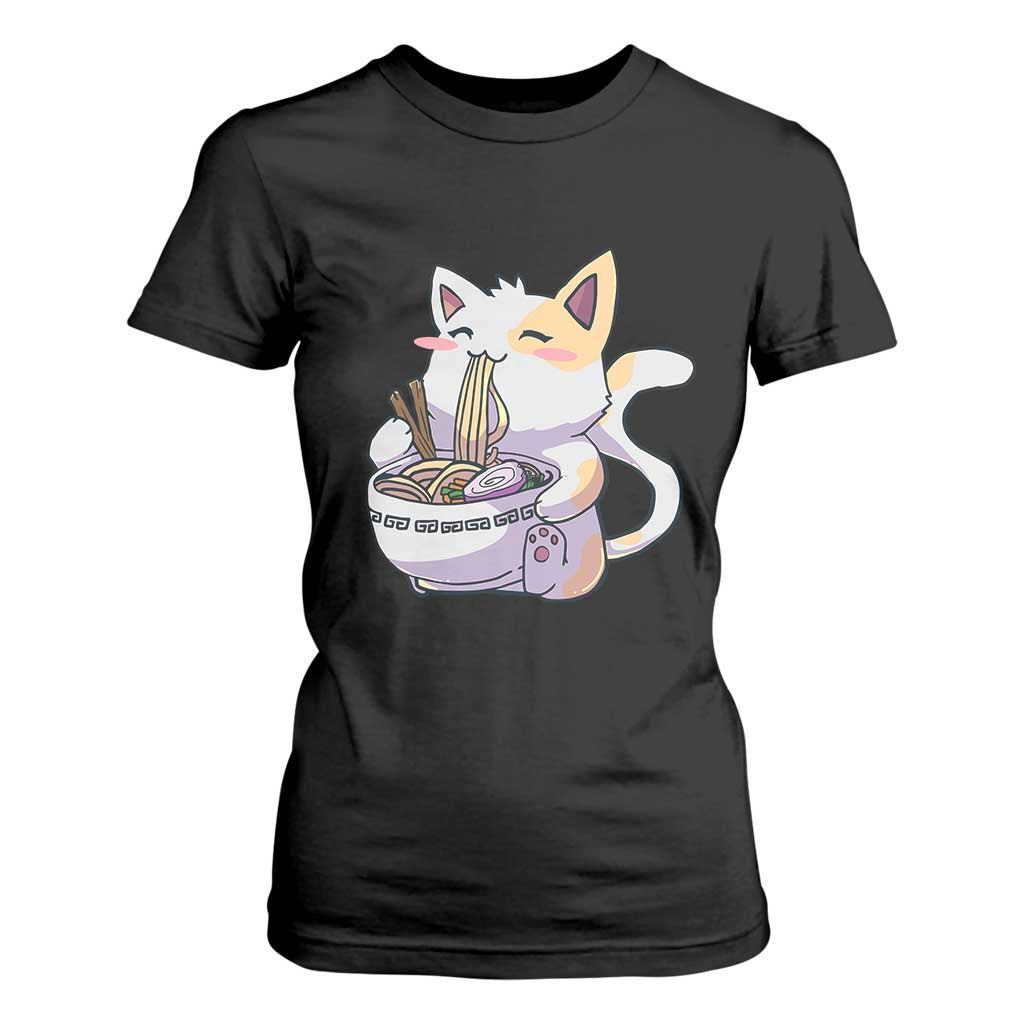 Ramen Cat Kawaii T Shirt For Women Anime Japanese Neko Cute Graphic TS02 Black Print Your Wear