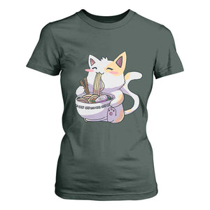 Ramen Cat Kawaii T Shirt For Women Anime Japanese Neko Cute Graphic TS02 Dark Forest Green Print Your Wear