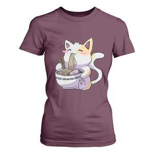 Ramen Cat Kawaii T Shirt For Women Anime Japanese Neko Cute Graphic TS02 Maroon Print Your Wear