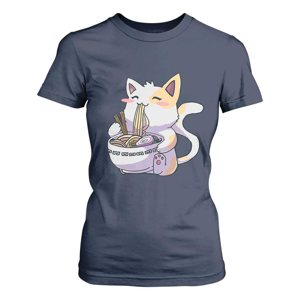 Ramen Cat Kawaii T Shirt For Women Anime Japanese Neko Cute Graphic TS02 Navy Print Your Wear