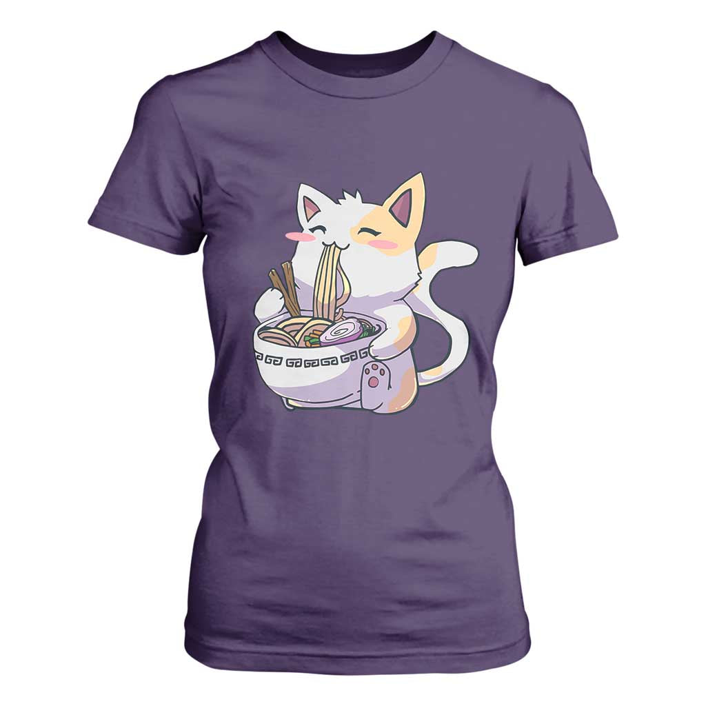 Ramen Cat Kawaii T Shirt For Women Anime Japanese Neko Cute Graphic TS02 Purple Print Your Wear