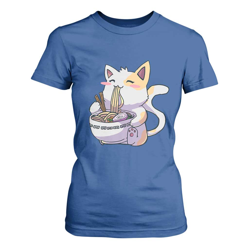 Ramen Cat Kawaii T Shirt For Women Anime Japanese Neko Cute Graphic TS02 Royal Blue Print Your Wear