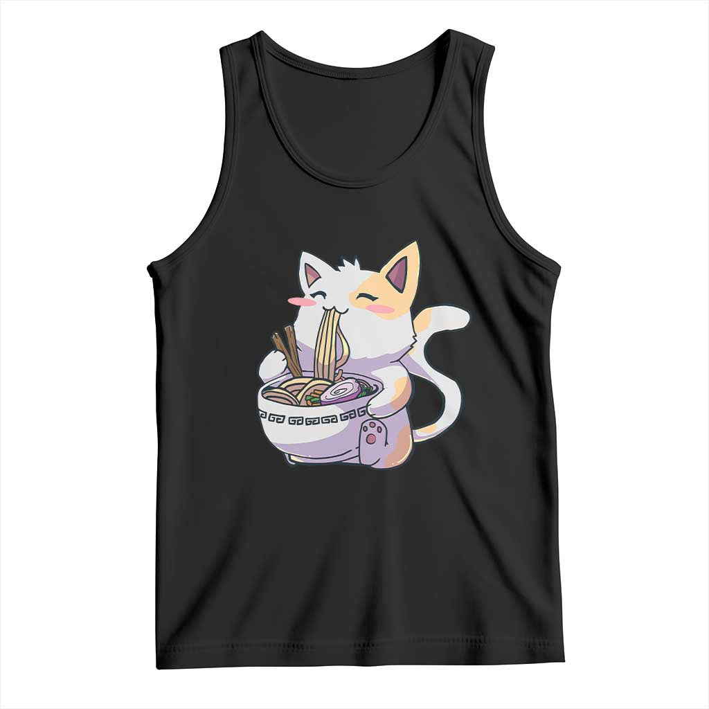 Ramen Cat Kawaii Tank Top Anime Japanese Neko Cute Graphic TS02 Black Print Your Wear