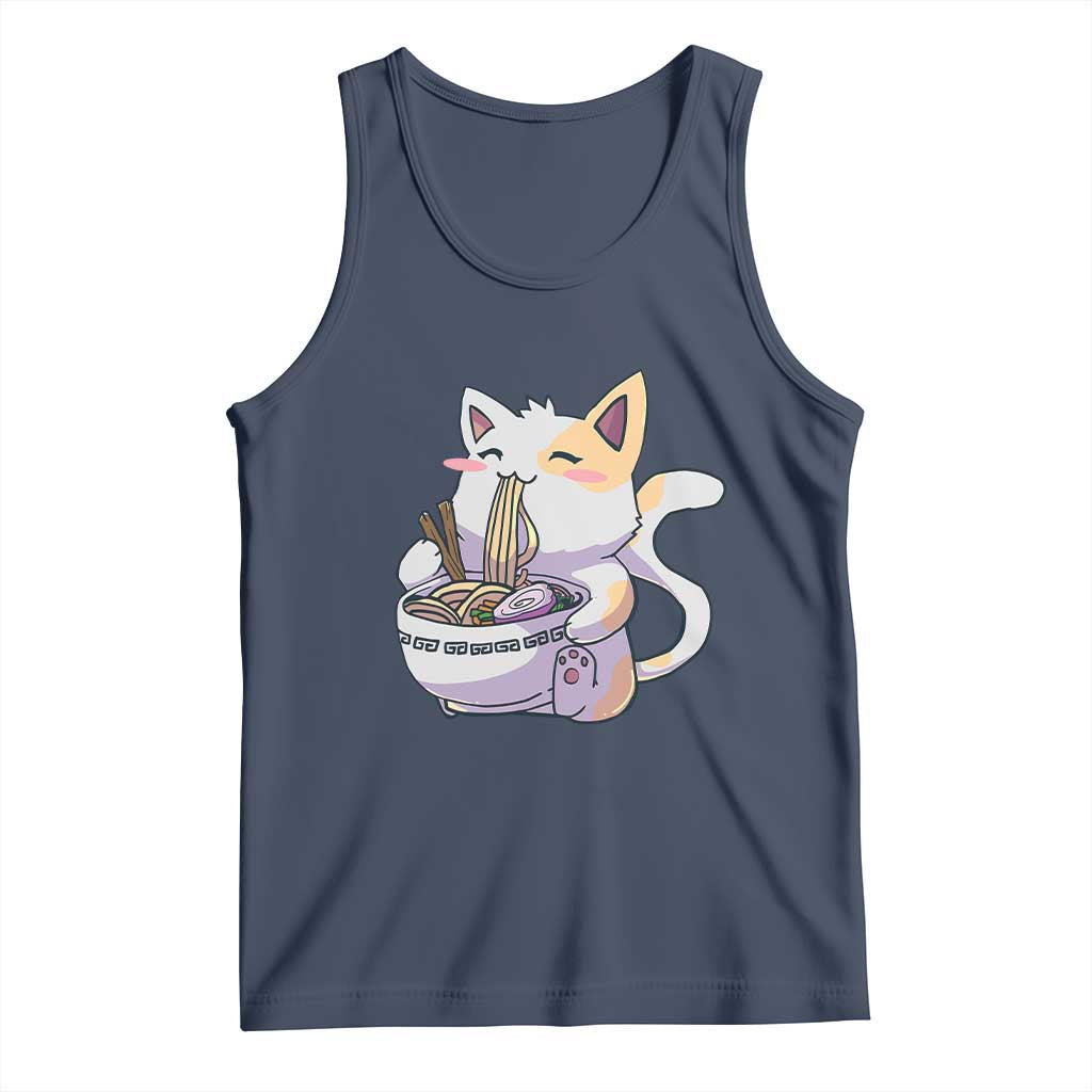 Ramen Cat Kawaii Tank Top Anime Japanese Neko Cute Graphic TS02 Navy Print Your Wear