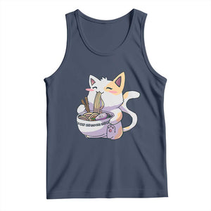 Ramen Cat Kawaii Tank Top Anime Japanese Neko Cute Graphic TS02 Navy Print Your Wear