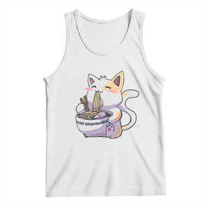 Ramen Cat Kawaii Tank Top Anime Japanese Neko Cute Graphic TS02 White Print Your Wear