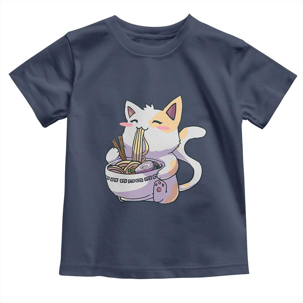 Ramen Cat Kawaii Toddler T Shirt Anime Japanese Neko Cute Graphic TS02 Navy Print Your Wear