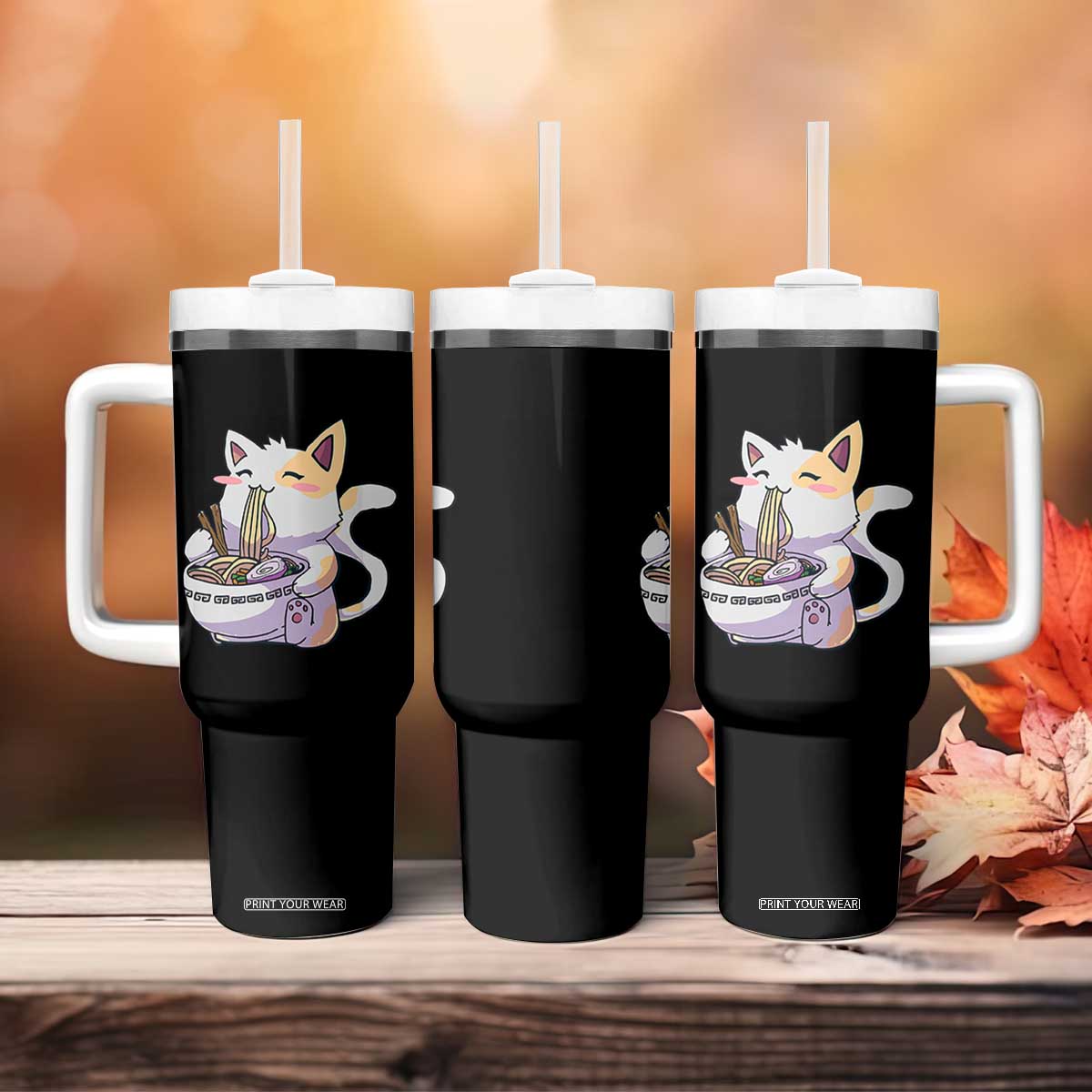 Ramen Cat Kawaii Tumbler With Handle Anime Japanese Neko Cute Graphic TS02 Print Your Wear