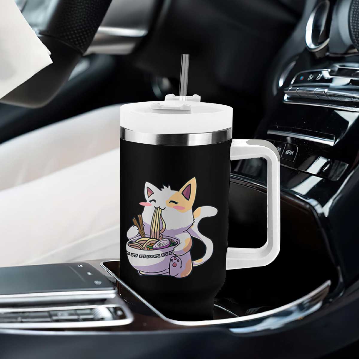Ramen Cat Kawaii Tumbler With Handle Anime Japanese Neko Cute Graphic TS02 Print Your Wear