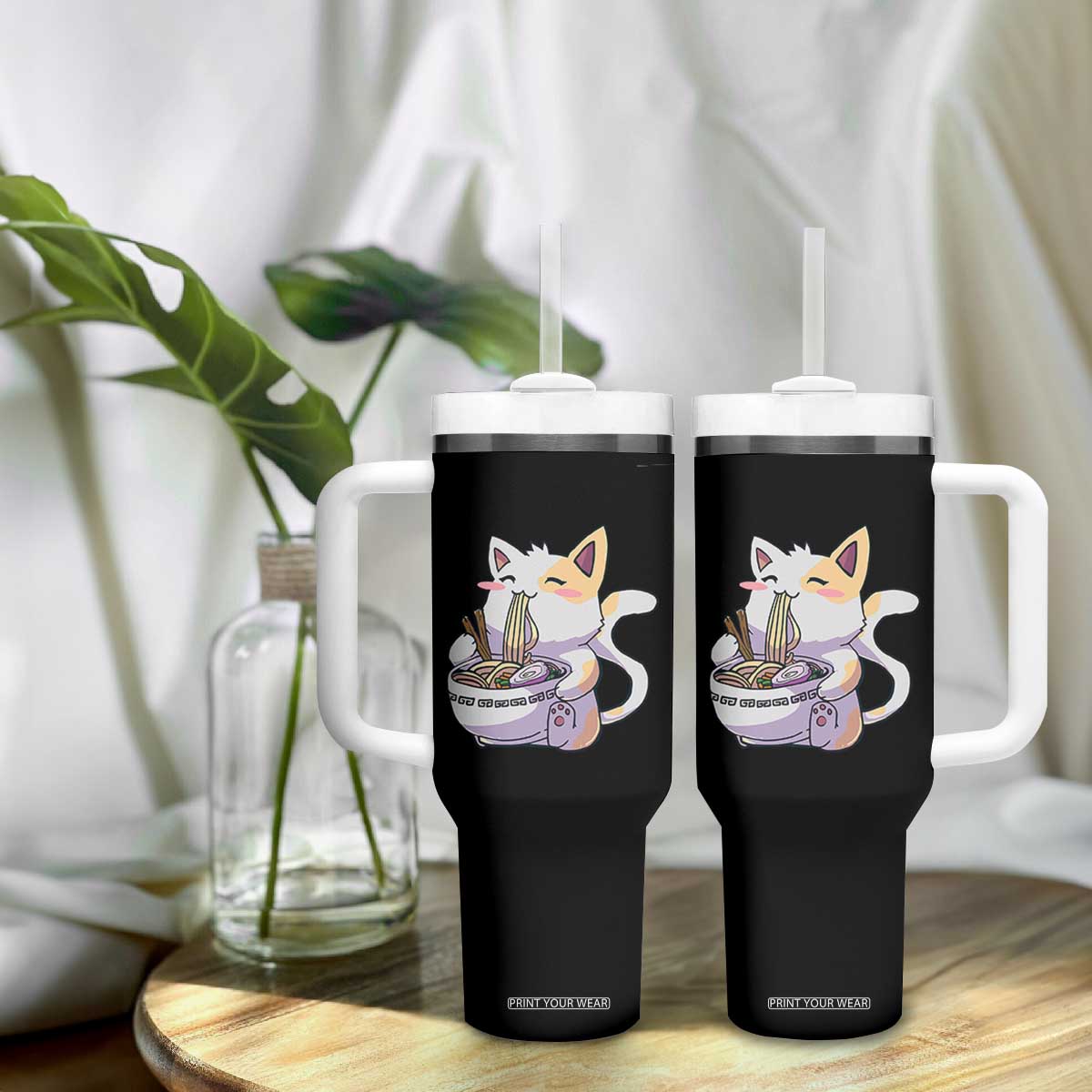 Ramen Cat Kawaii Tumbler With Handle Anime Japanese Neko Cute Graphic TS02 Print Your Wear