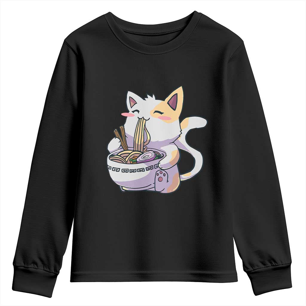 Ramen Cat Kawaii Youth Sweatshirt Anime Japanese Neko Cute Graphic TS02 Black Print Your Wear