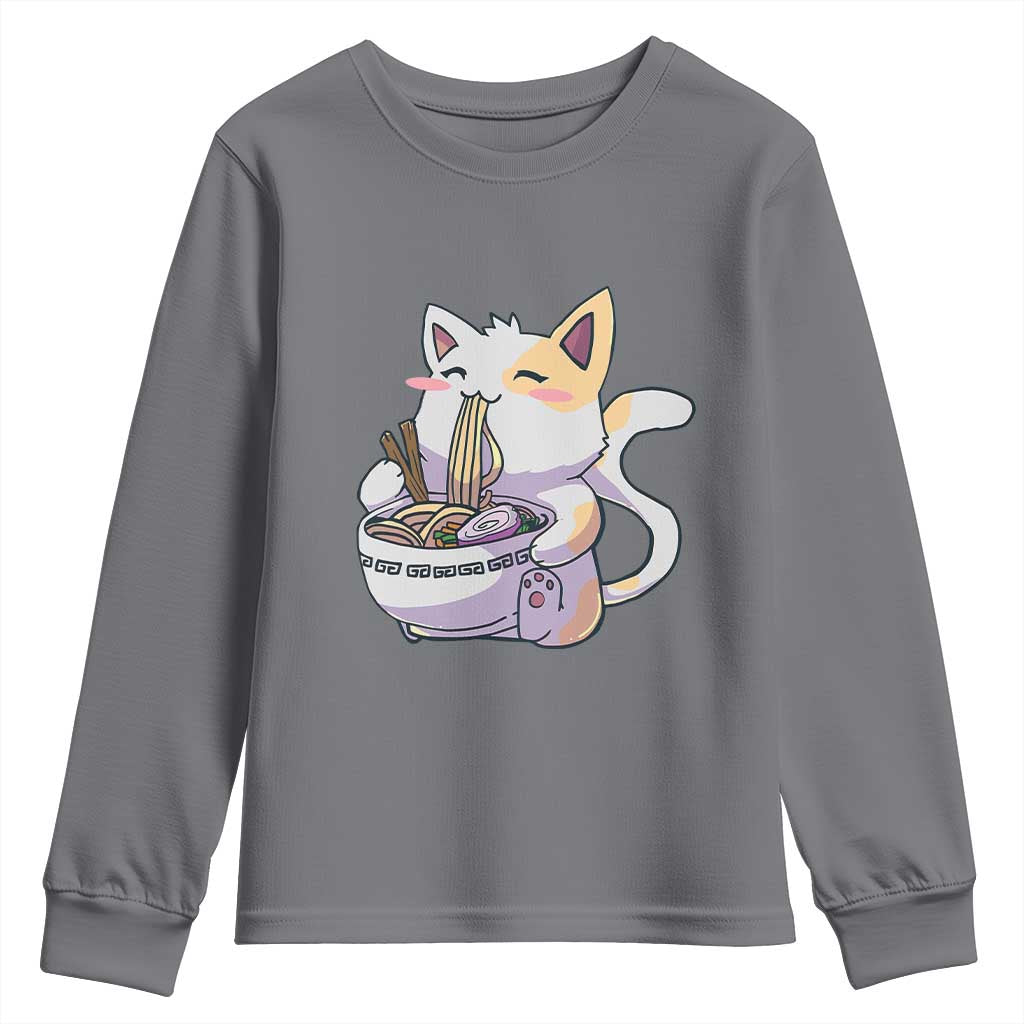 Ramen Cat Kawaii Youth Sweatshirt Anime Japanese Neko Cute Graphic TS02 Charcoal Print Your Wear