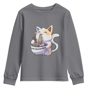 Ramen Cat Kawaii Youth Sweatshirt Anime Japanese Neko Cute Graphic TS02 Charcoal Print Your Wear