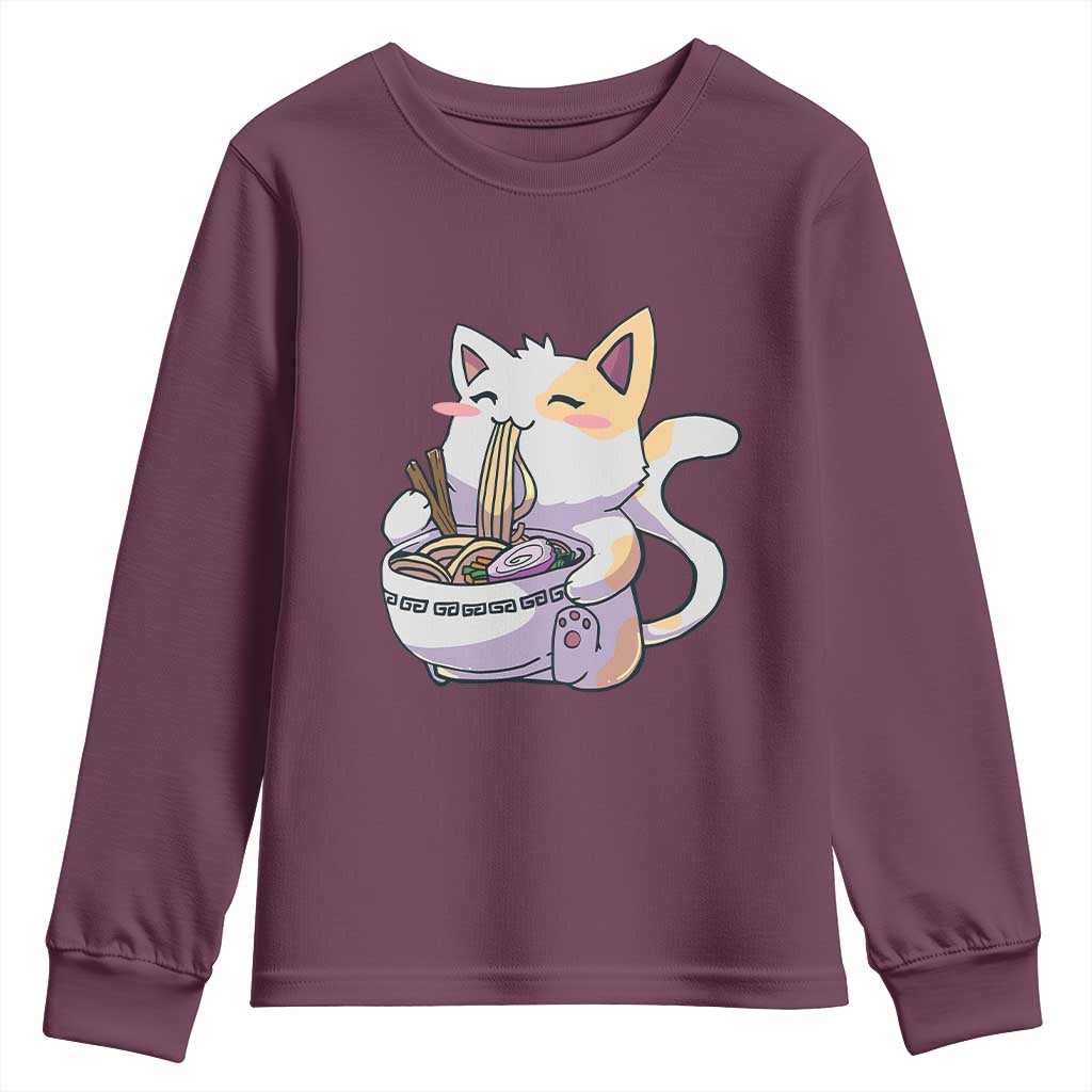 Ramen Cat Kawaii Youth Sweatshirt Anime Japanese Neko Cute Graphic TS02 Maroon Print Your Wear