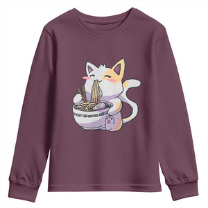 Ramen Cat Kawaii Youth Sweatshirt Anime Japanese Neko Cute Graphic TS02 Maroon Print Your Wear