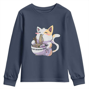 Ramen Cat Kawaii Youth Sweatshirt Anime Japanese Neko Cute Graphic TS02 Navy Print Your Wear