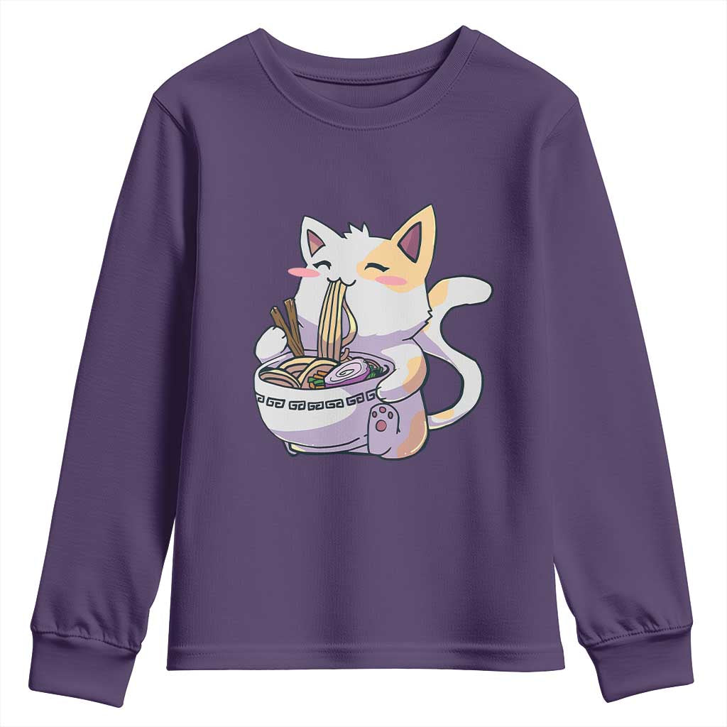 Ramen Cat Kawaii Youth Sweatshirt Anime Japanese Neko Cute Graphic TS02 Purple Print Your Wear