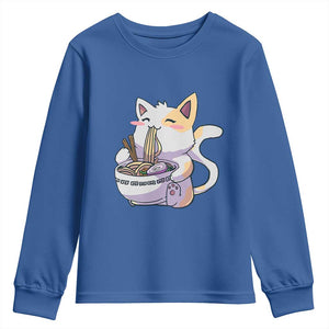 Ramen Cat Kawaii Youth Sweatshirt Anime Japanese Neko Cute Graphic TS02 Royal Blue Print Your Wear