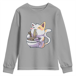 Ramen Cat Kawaii Youth Sweatshirt Anime Japanese Neko Cute Graphic TS02 Sport Gray Print Your Wear