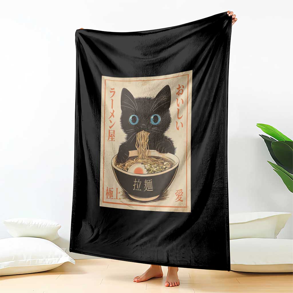Vintage Kawaii Cat Ramen Graphic Throw Blanket Retro Japanese Anime Inspo TS02 Print Your Wear