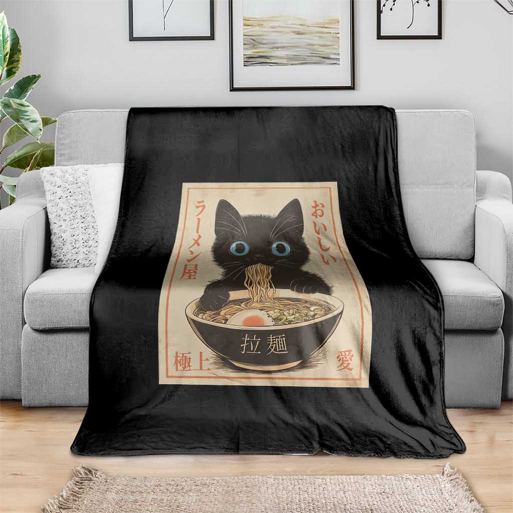 Vintage Kawaii Cat Ramen Graphic Throw Blanket Retro Japanese Anime Inspo TS02 Print Your Wear