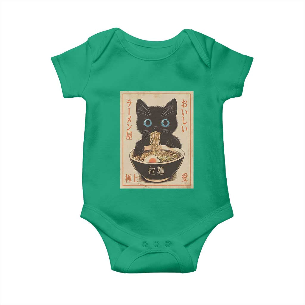 Vintage Kawaii Cat Ramen Graphic Baby Onesie Retro Japanese Anime Inspo TS02 Irish Green Print Your Wear