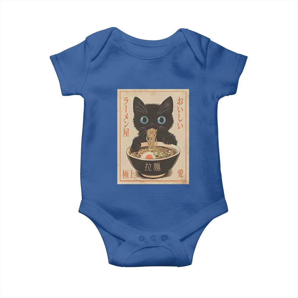 Vintage Kawaii Cat Ramen Graphic Baby Onesie Retro Japanese Anime Inspo TS02 Royal Blue Print Your Wear