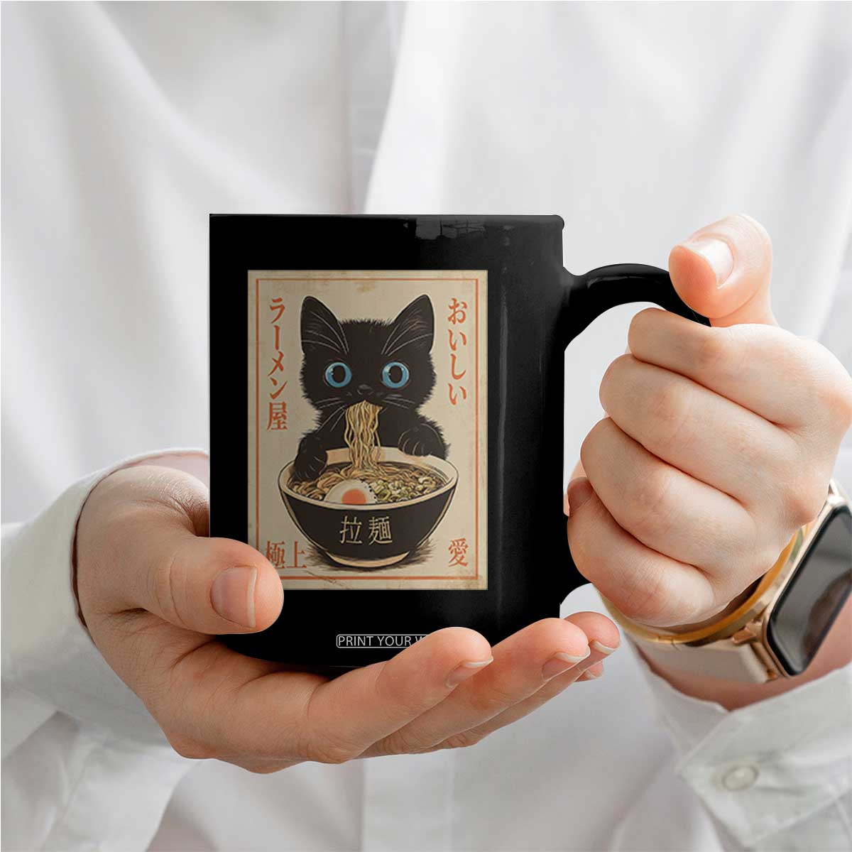 Vintage Kawaii Cat Ramen Graphic Coffee Mug Retro Japanese Anime Inspo TS02 Print Your Wear